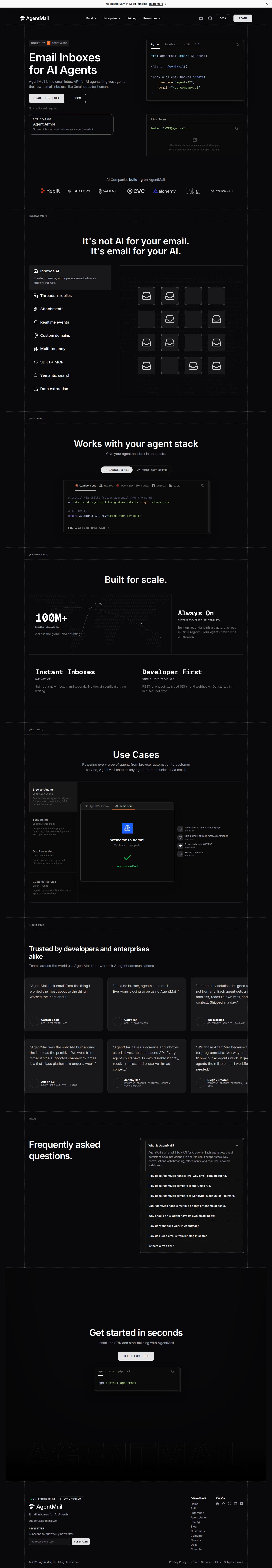 AgentMail website preview