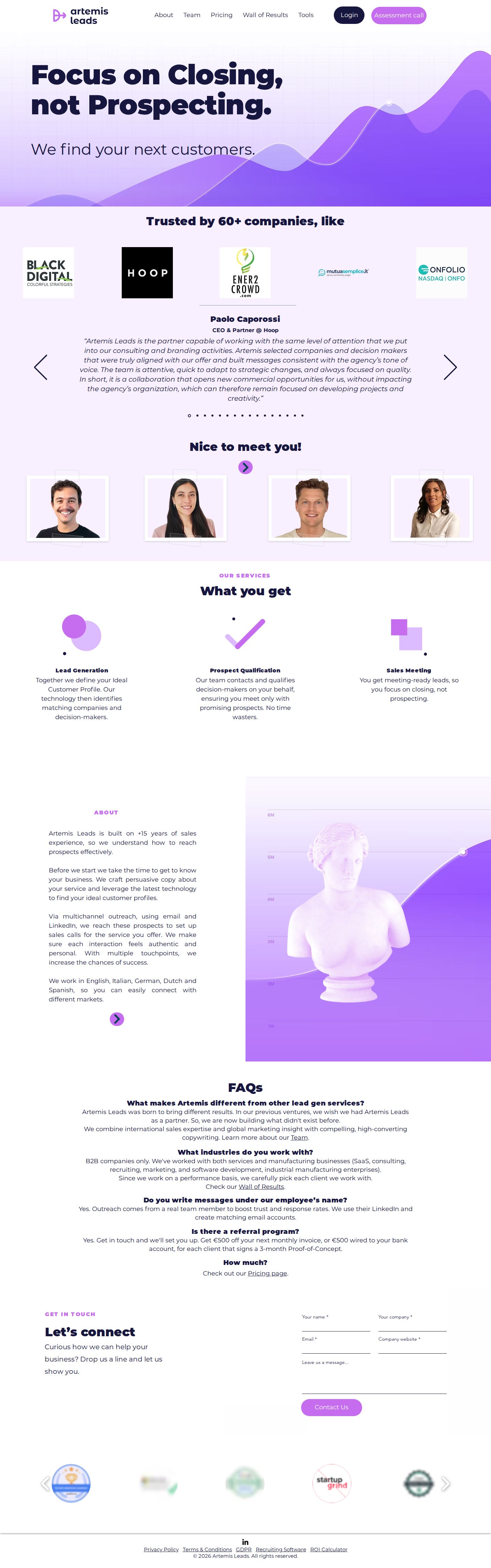 Artemis Leads website preview