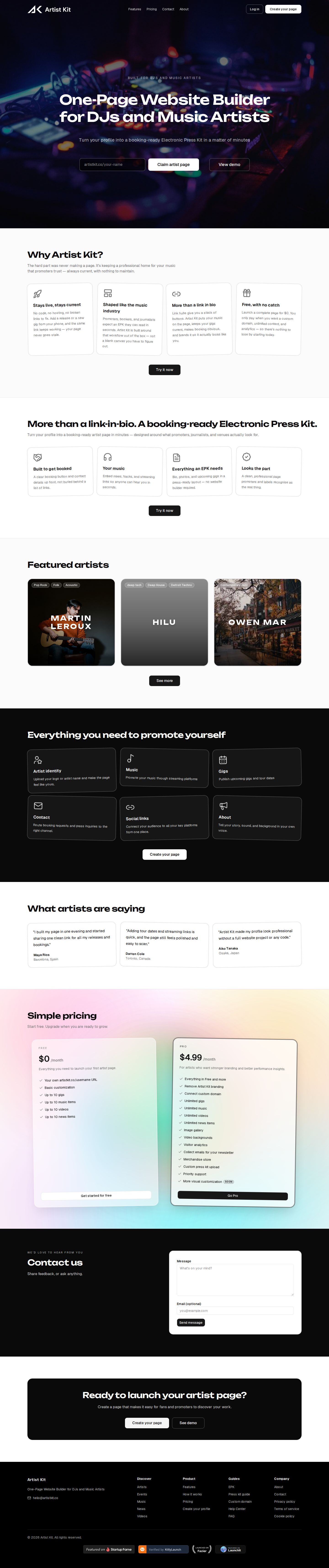 Artist Kit website preview