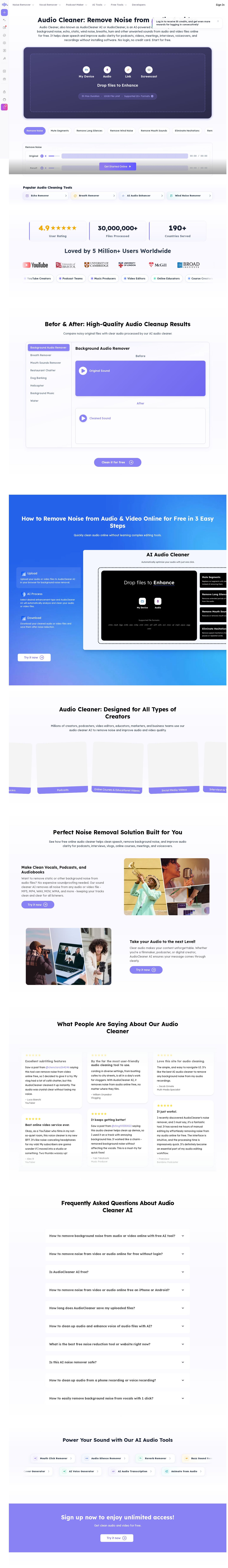 Audio Cleaner AI website preview