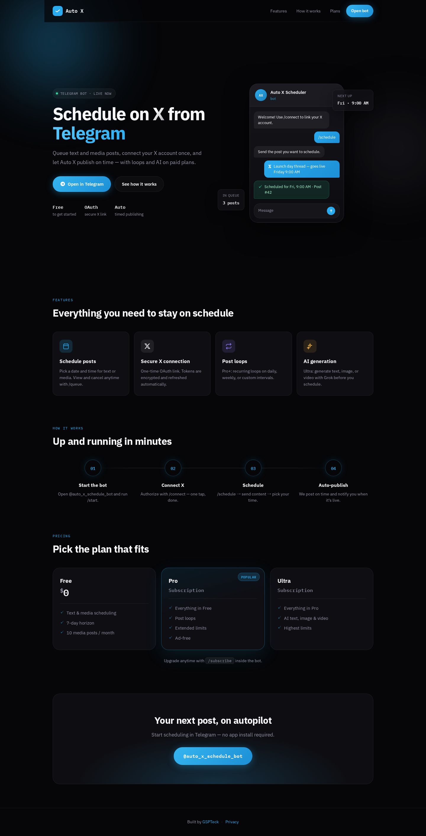 Auto X Scheduler website preview