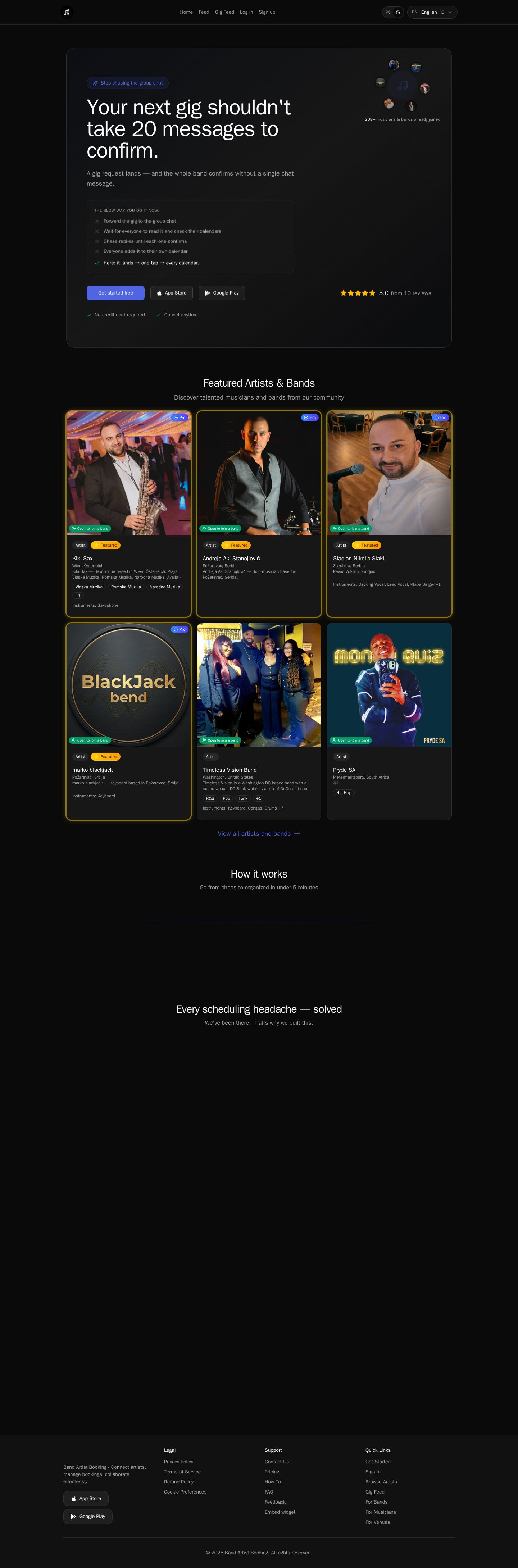 Band Artist Booking website preview