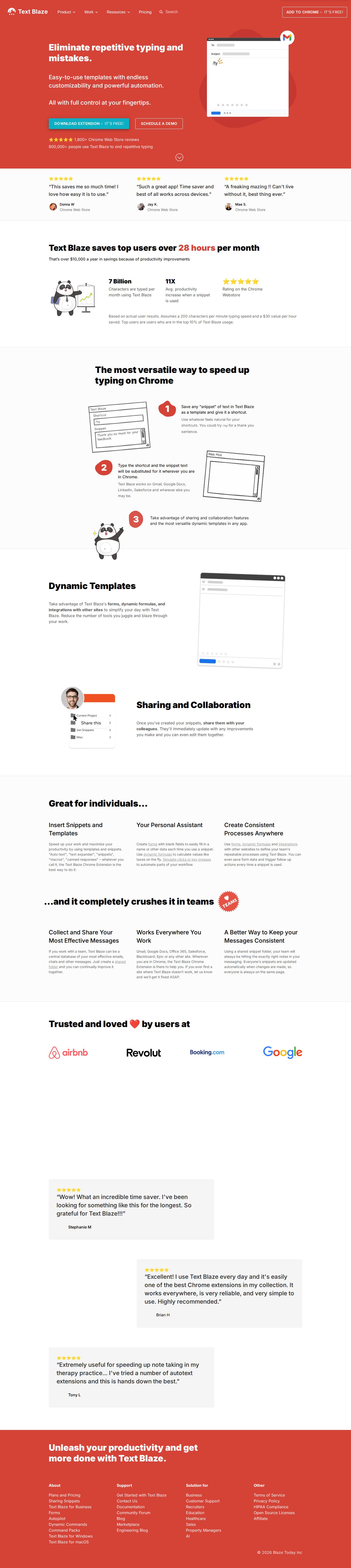 Text Blaze: Snippets and Templates for Chrome website preview