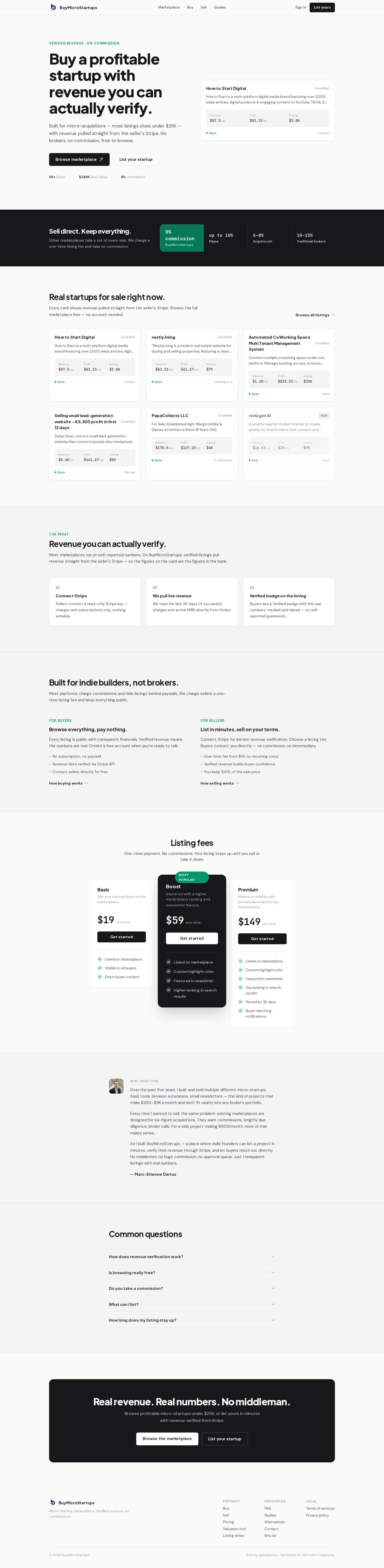 BuyMicroStartups website preview