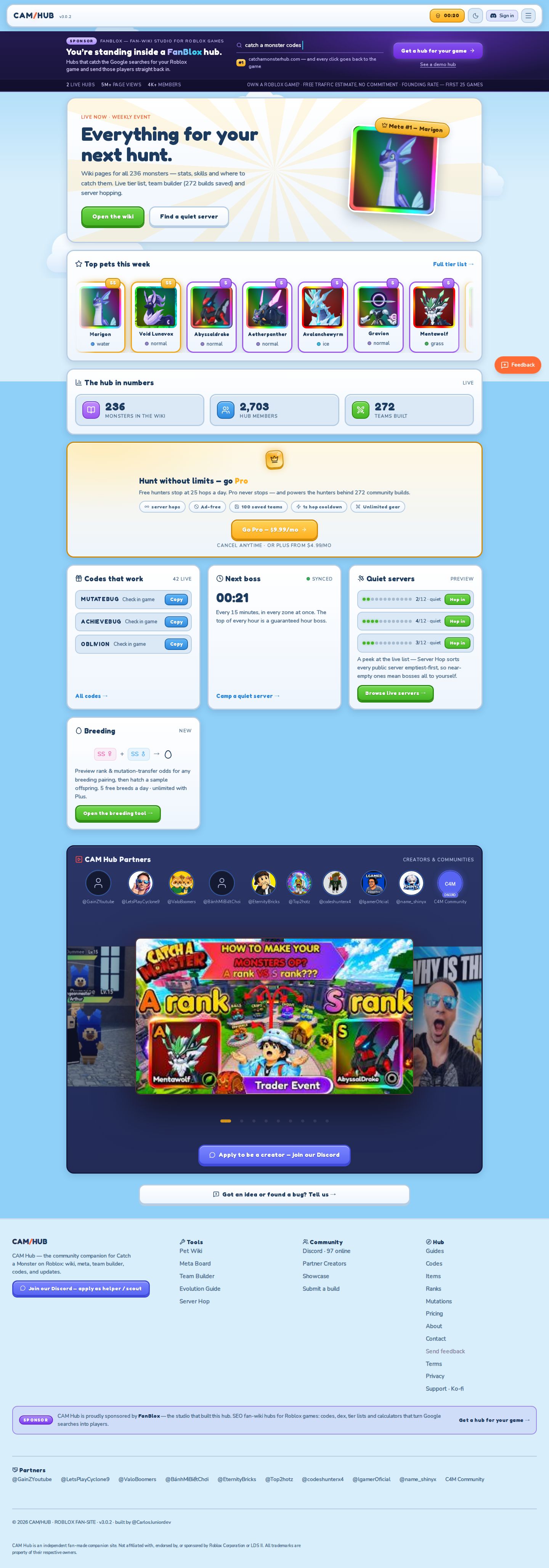 Catch a Monster Hub website preview