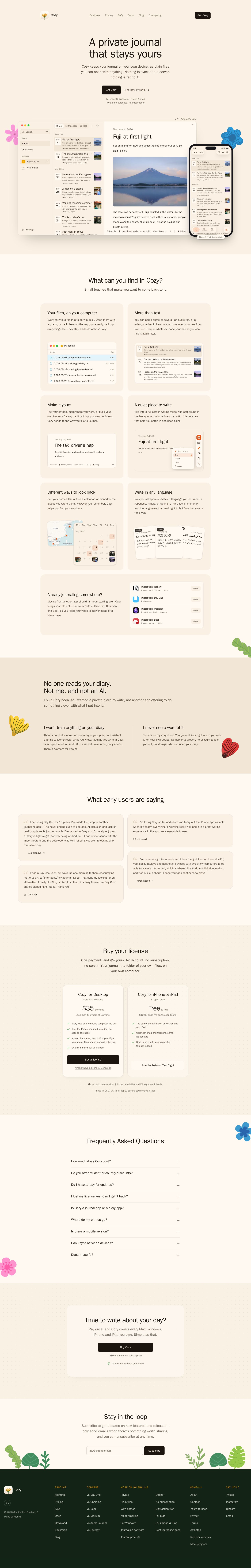 Cozyjournal website preview