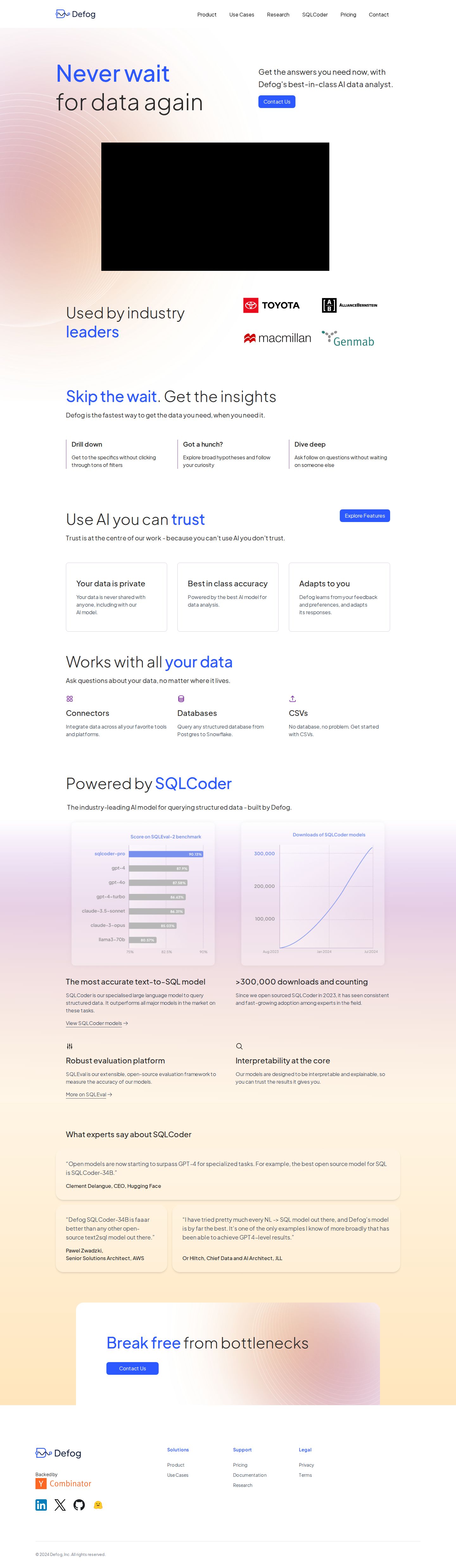 Defog.ai website preview