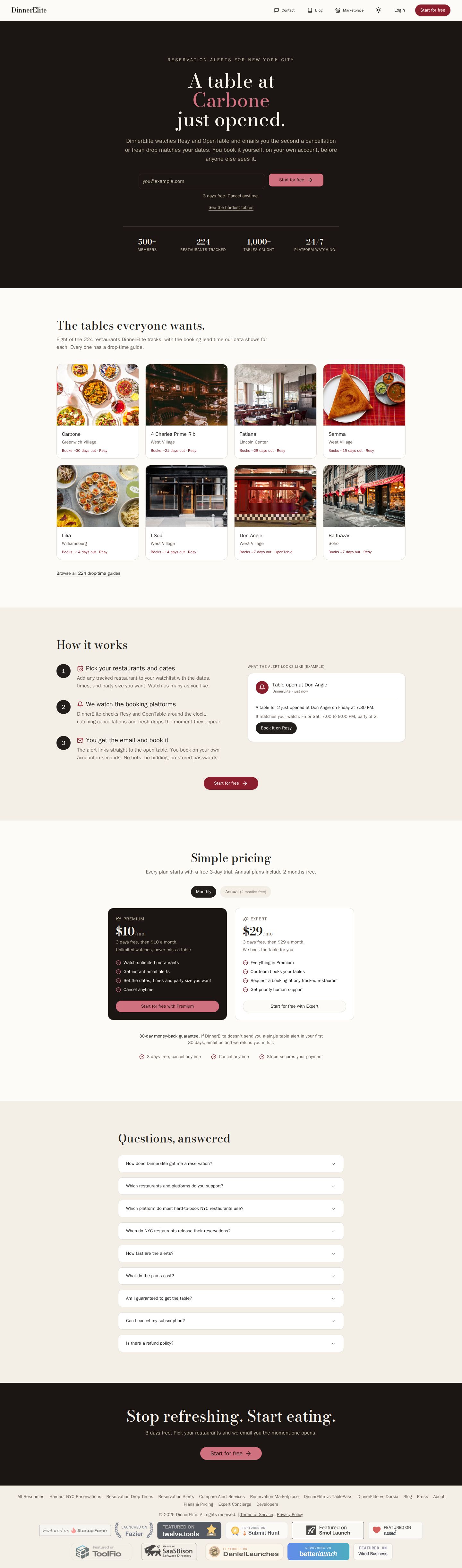 DinnerElite website preview
