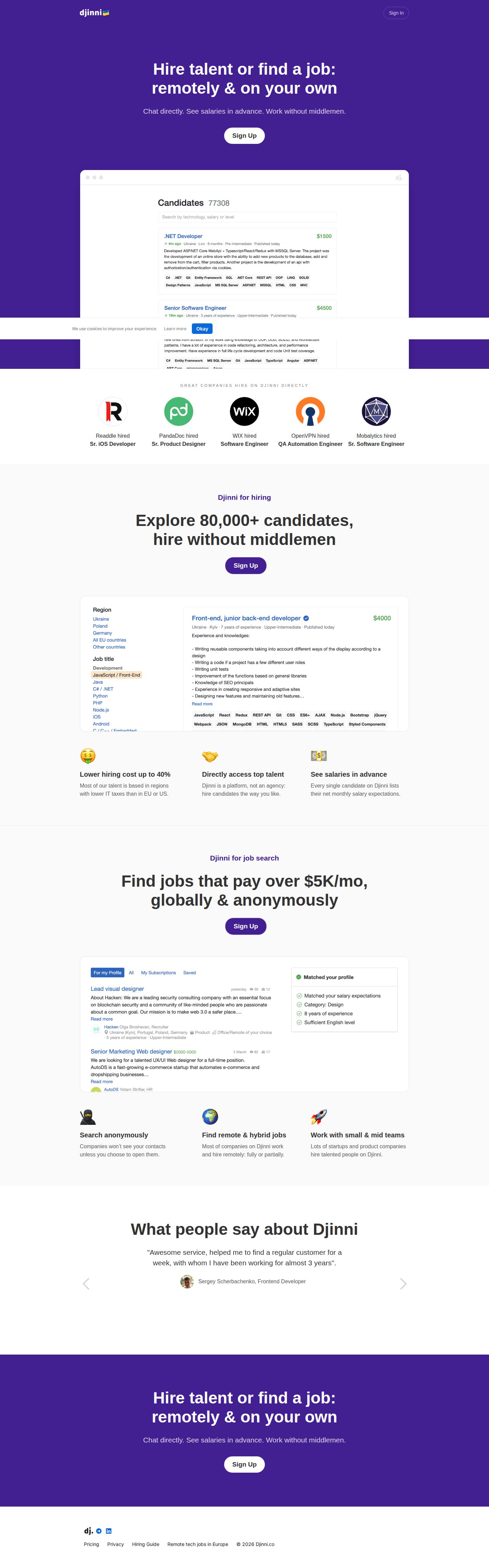 Djinni website preview