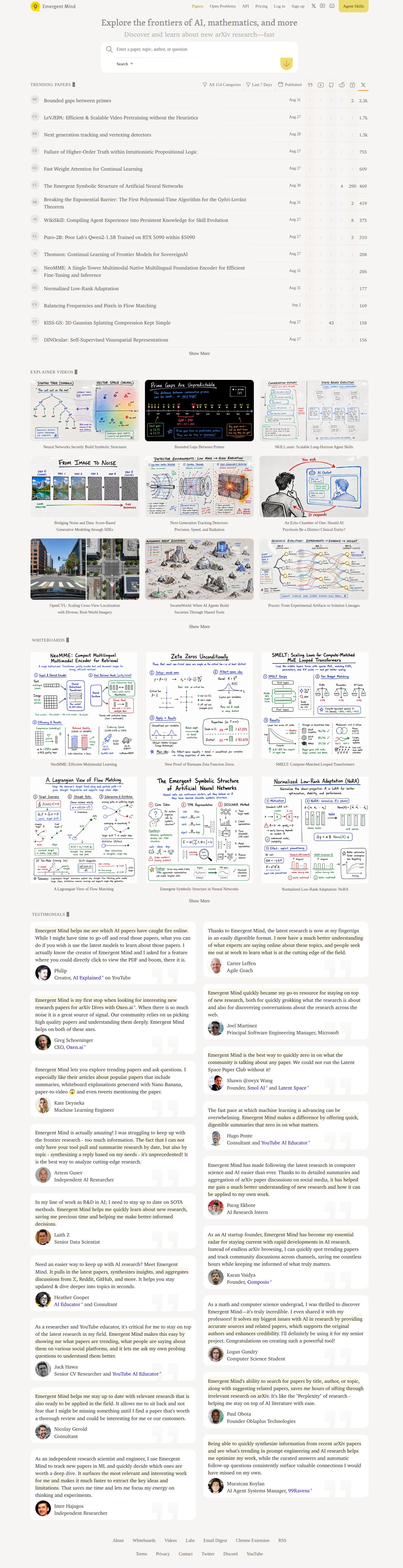 Emergent Mind: Frontier Research Explorer website preview