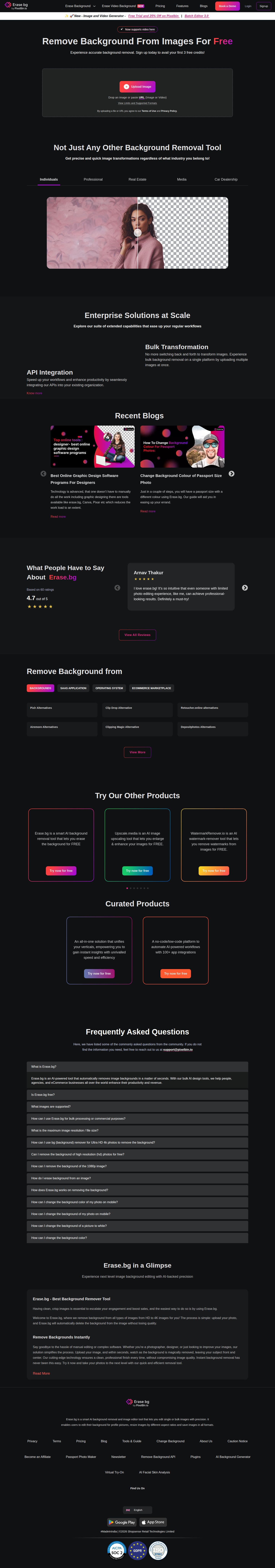Erase.bg website preview