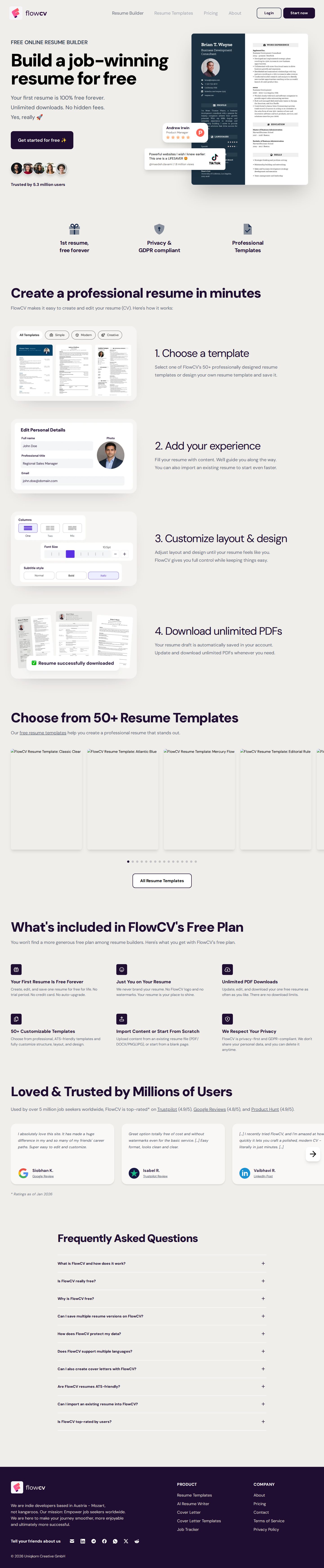 FlowCV website preview