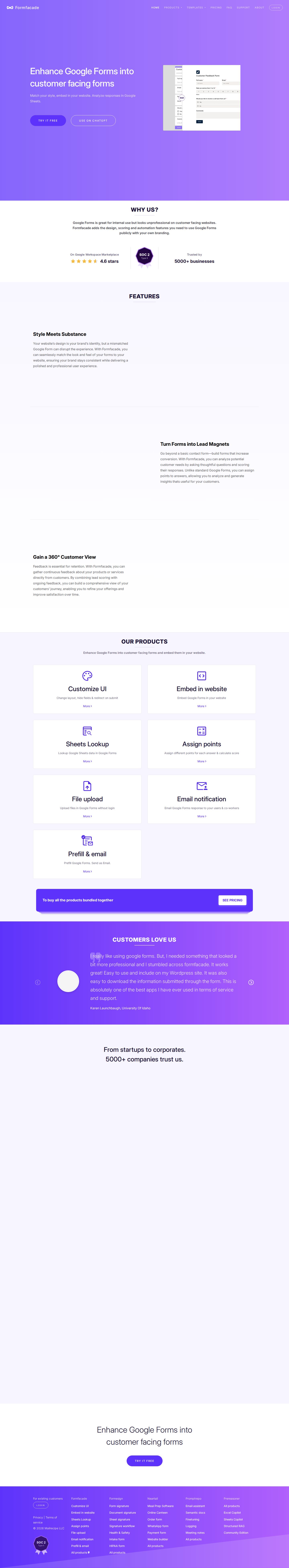Formfacade website preview