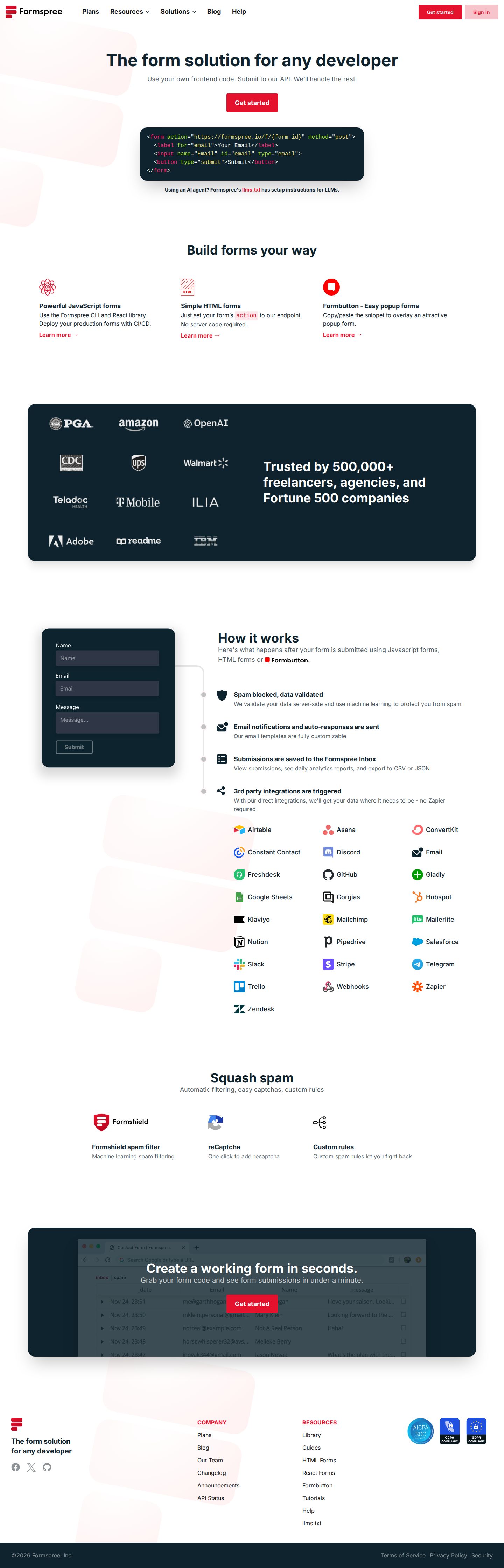 Formspree website preview