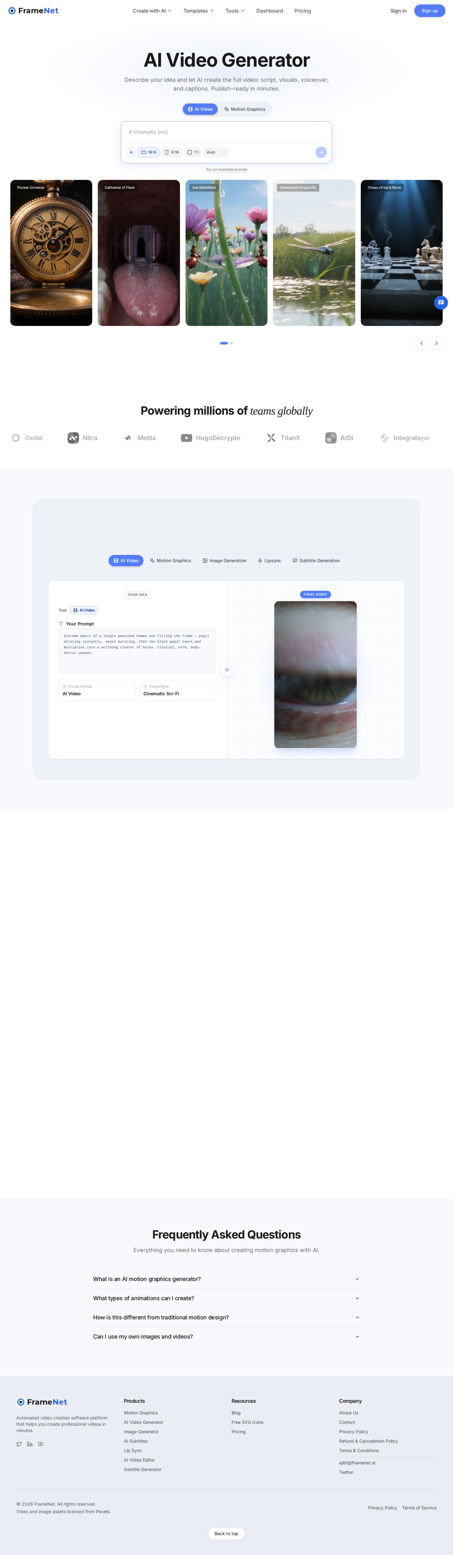 Framenet– AI Motion Graphics Designer website preview