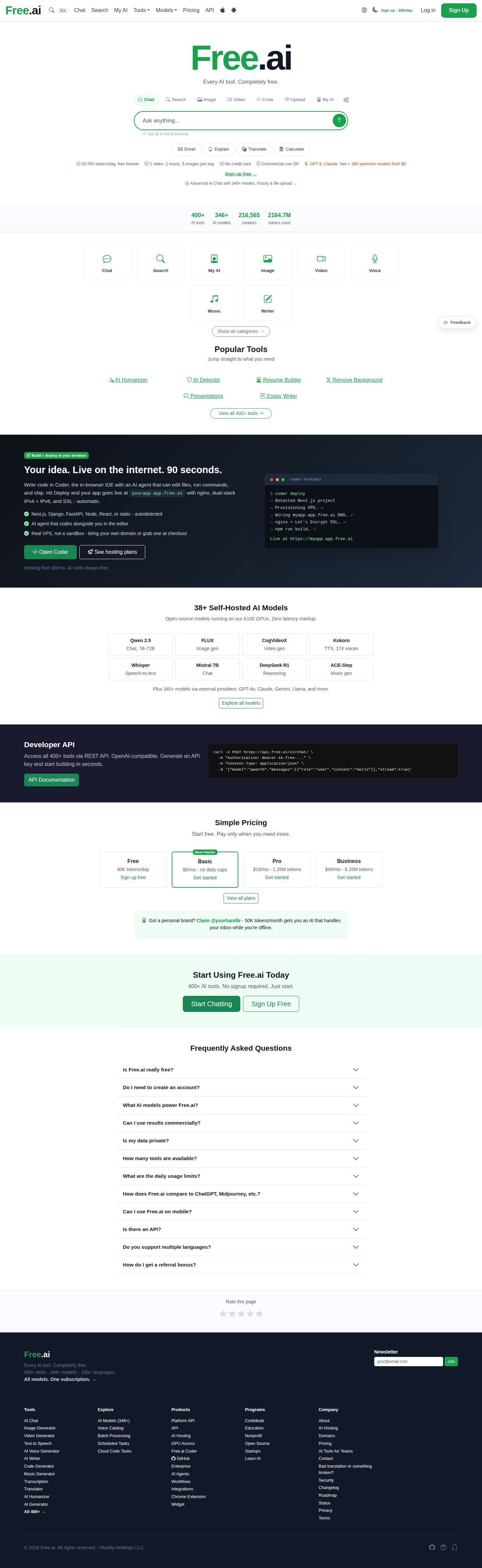 Free.ai website preview