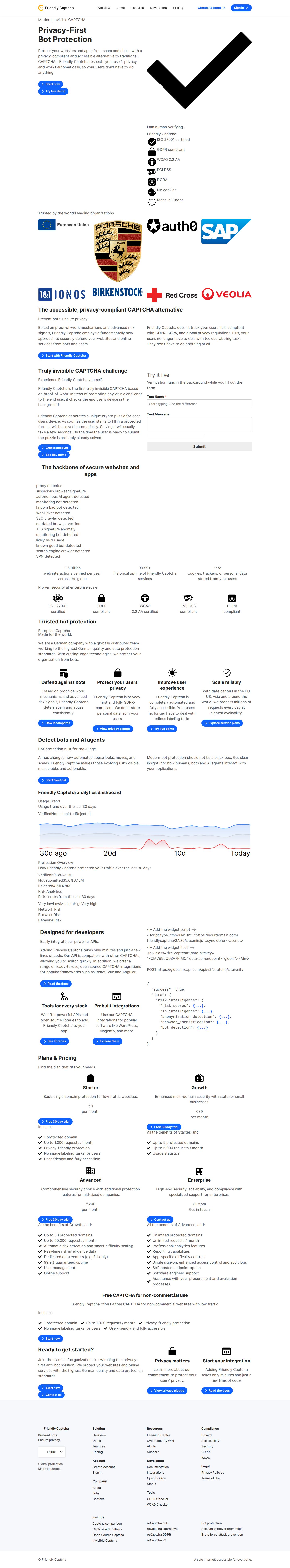 Friendly Captcha website preview