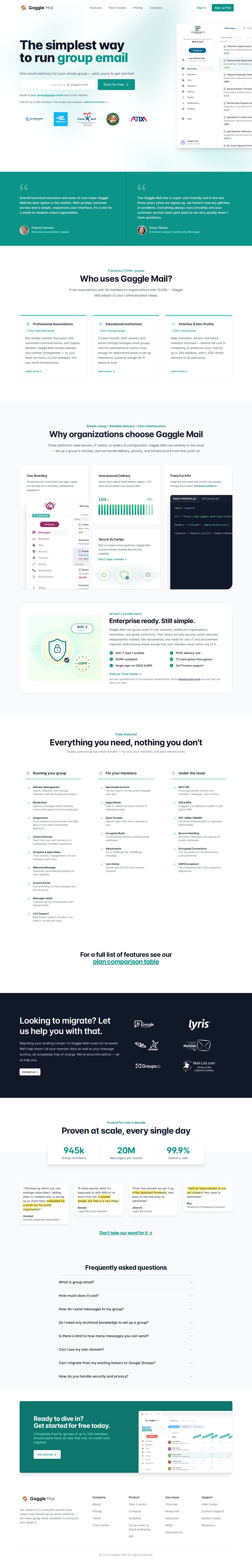 Simple Group Email & Modern Listserv website preview