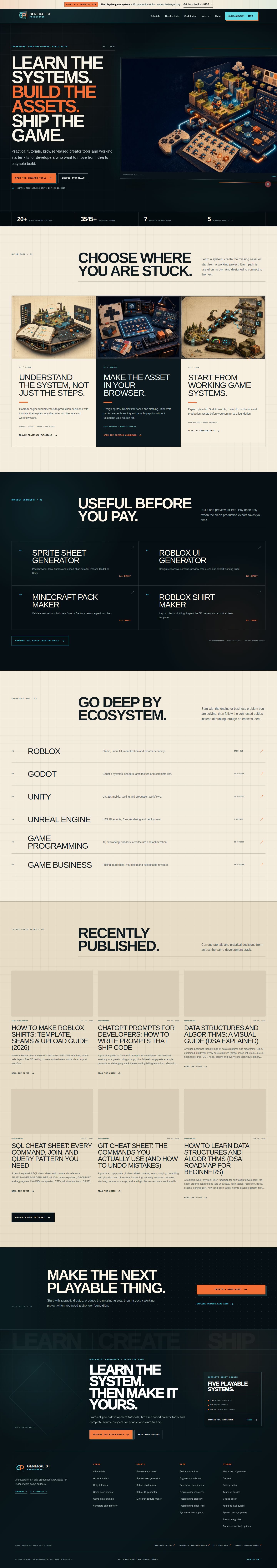 Game Development Tutorials, Tools & Starter Kits website preview