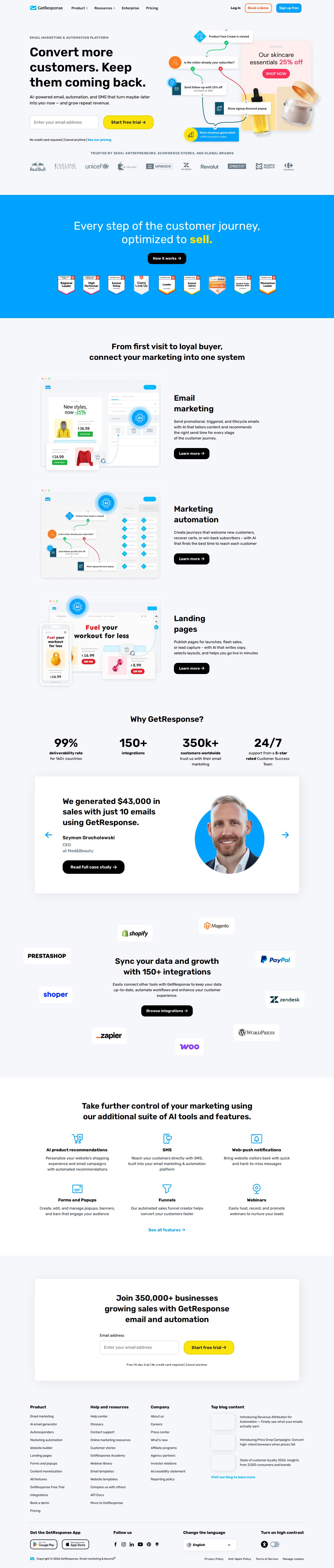 GetResponse website preview