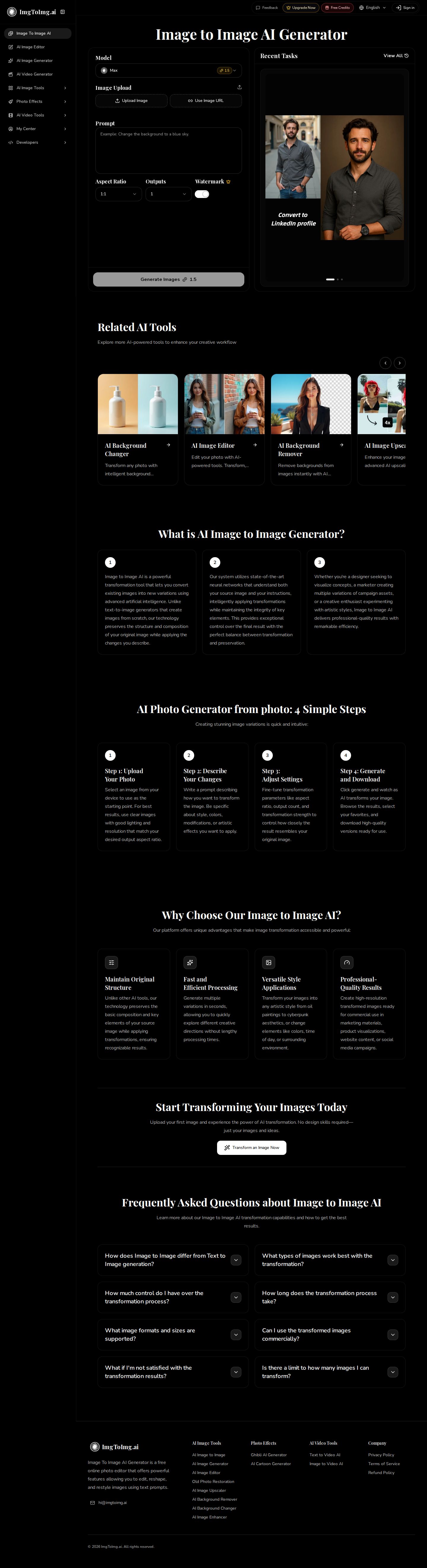 Image to Image AI website preview