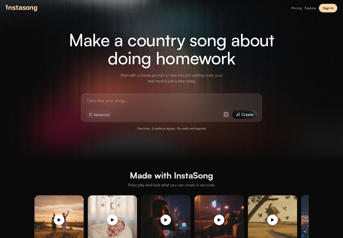 InstaSong website preview