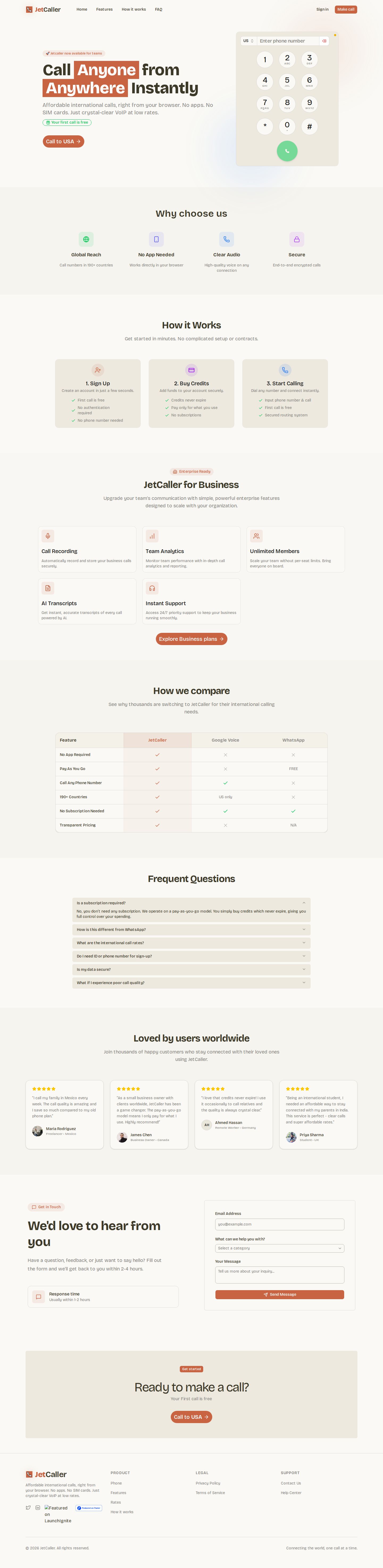 JetCaller website preview