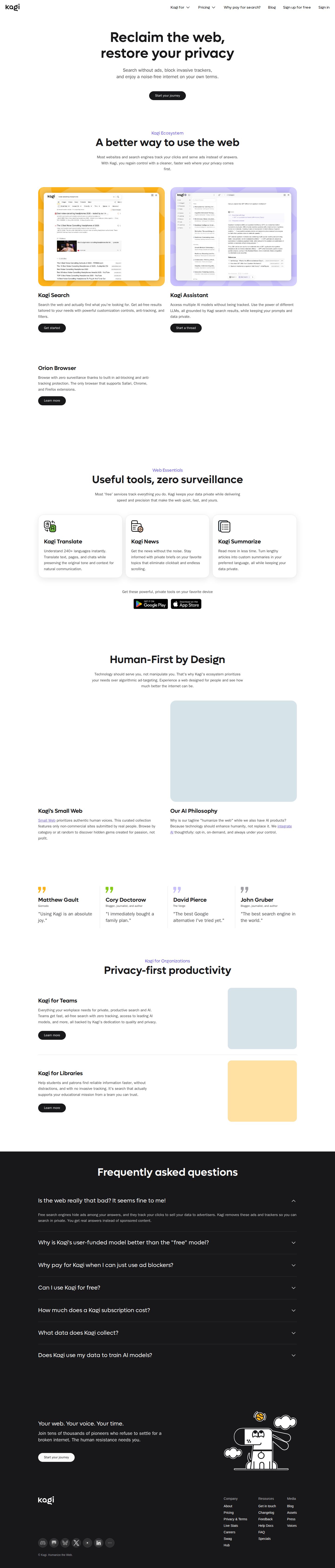 Kagi website preview