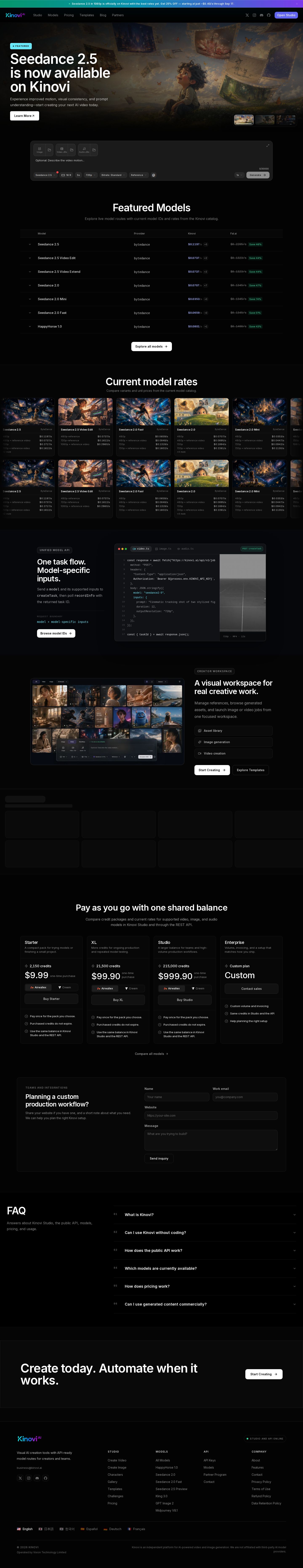 Kinovi: AI Video Studio & Multi-Model API website preview