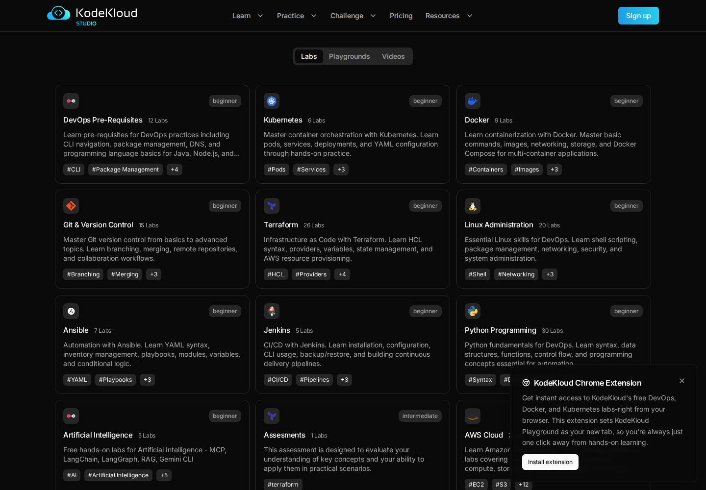 KodeKloud Free Labs website preview
