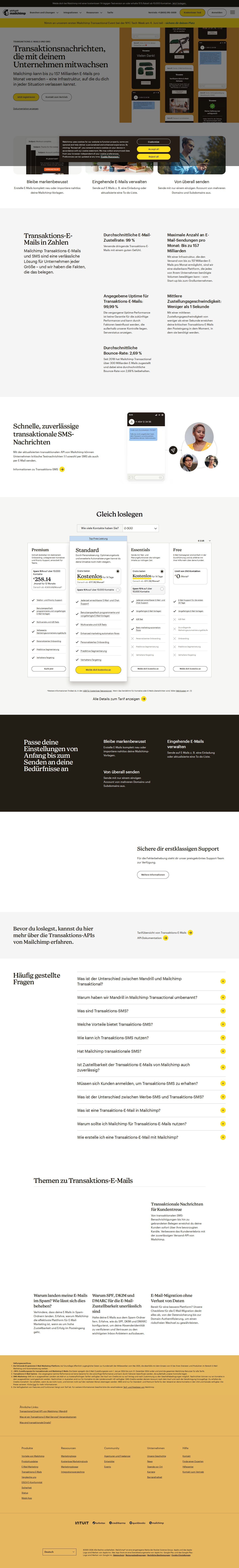 Transaktions-E-Mails und SMS website preview