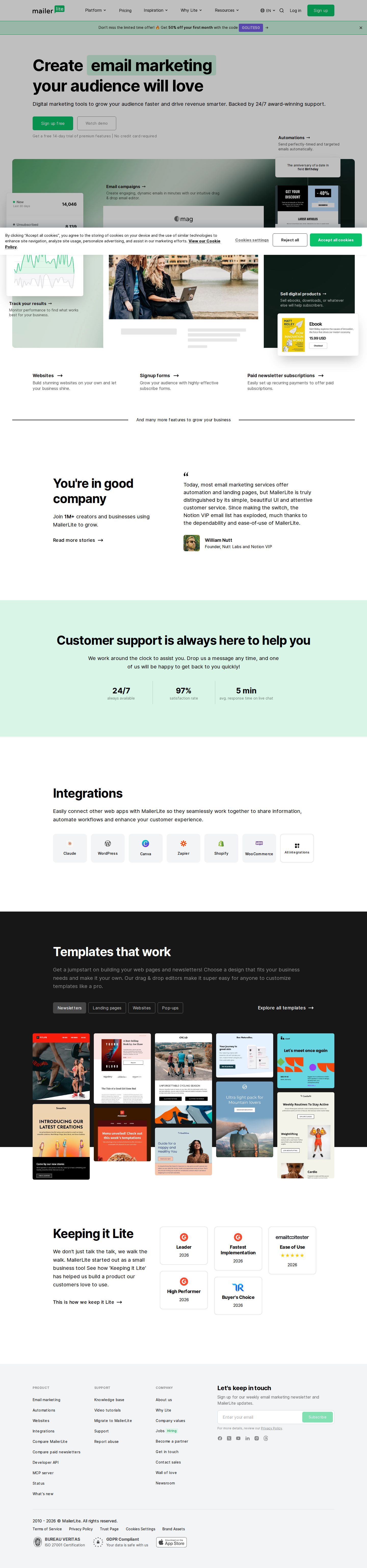 MailerLite website preview