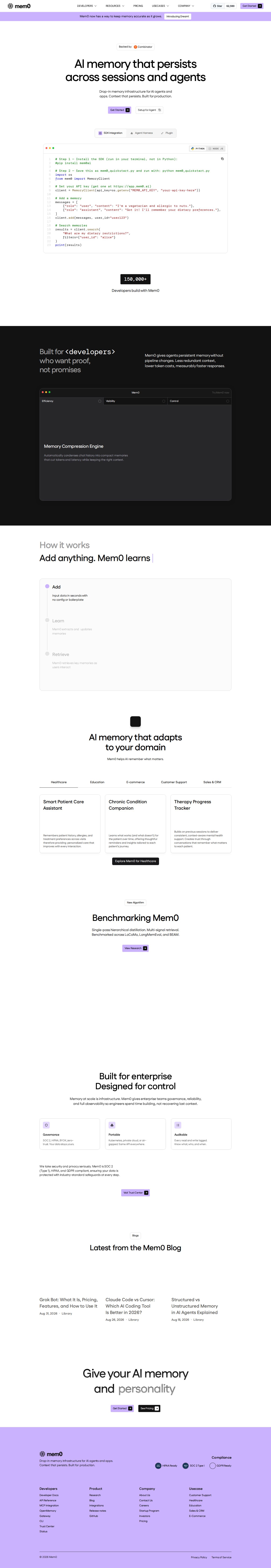 Mem0 website preview