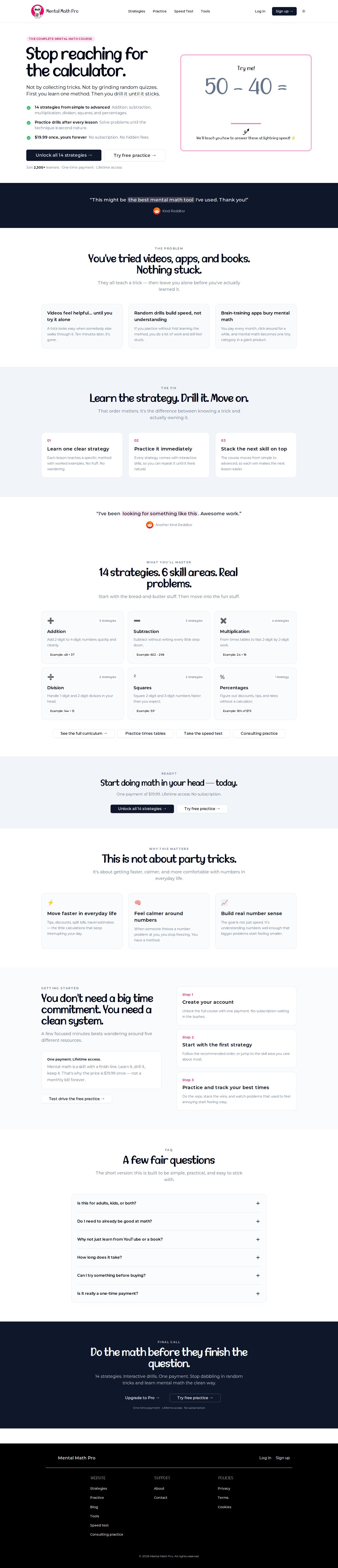 Mental Math Pro website preview