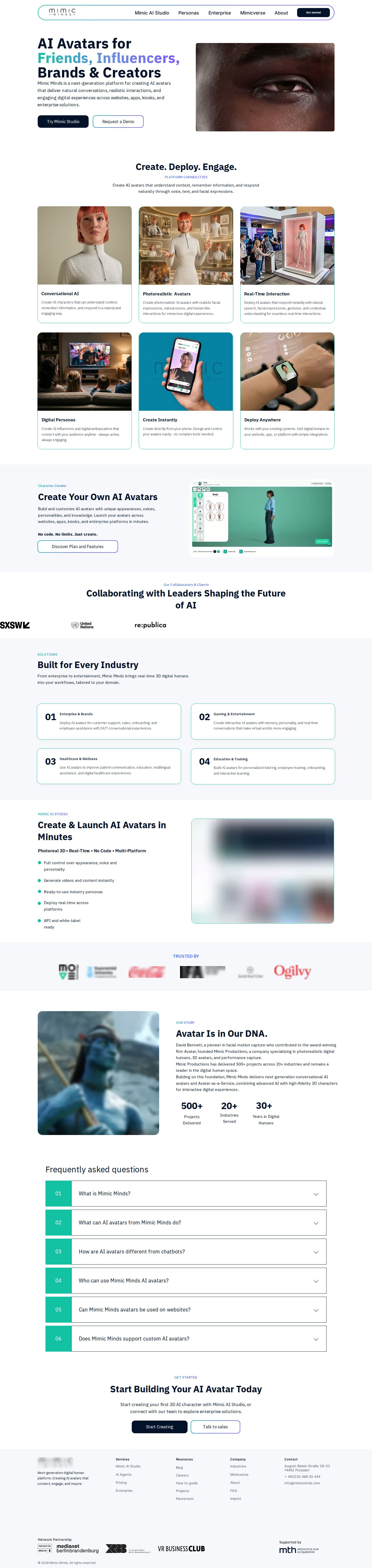 Mimic Minds website preview