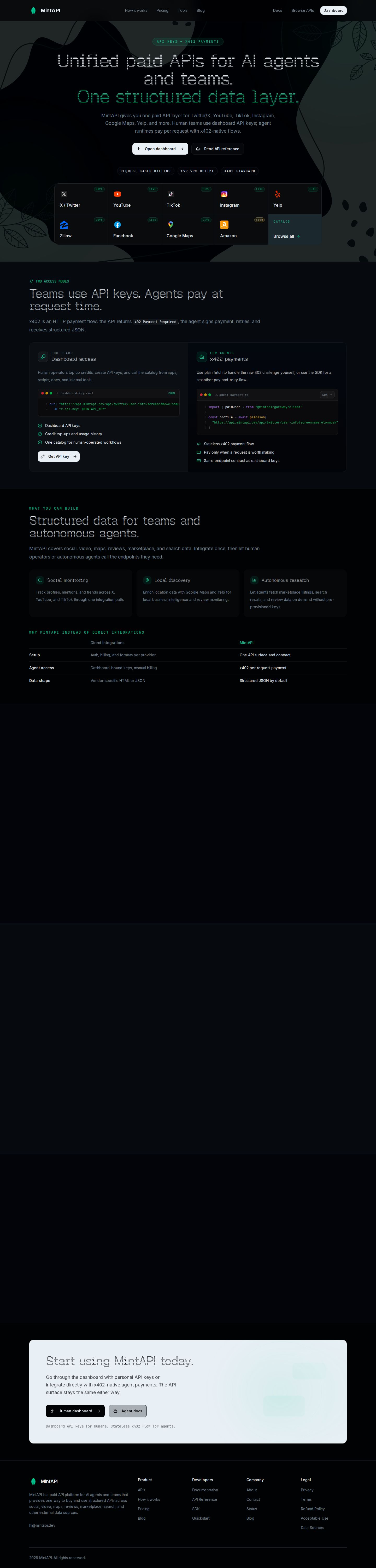 MintAPI website preview