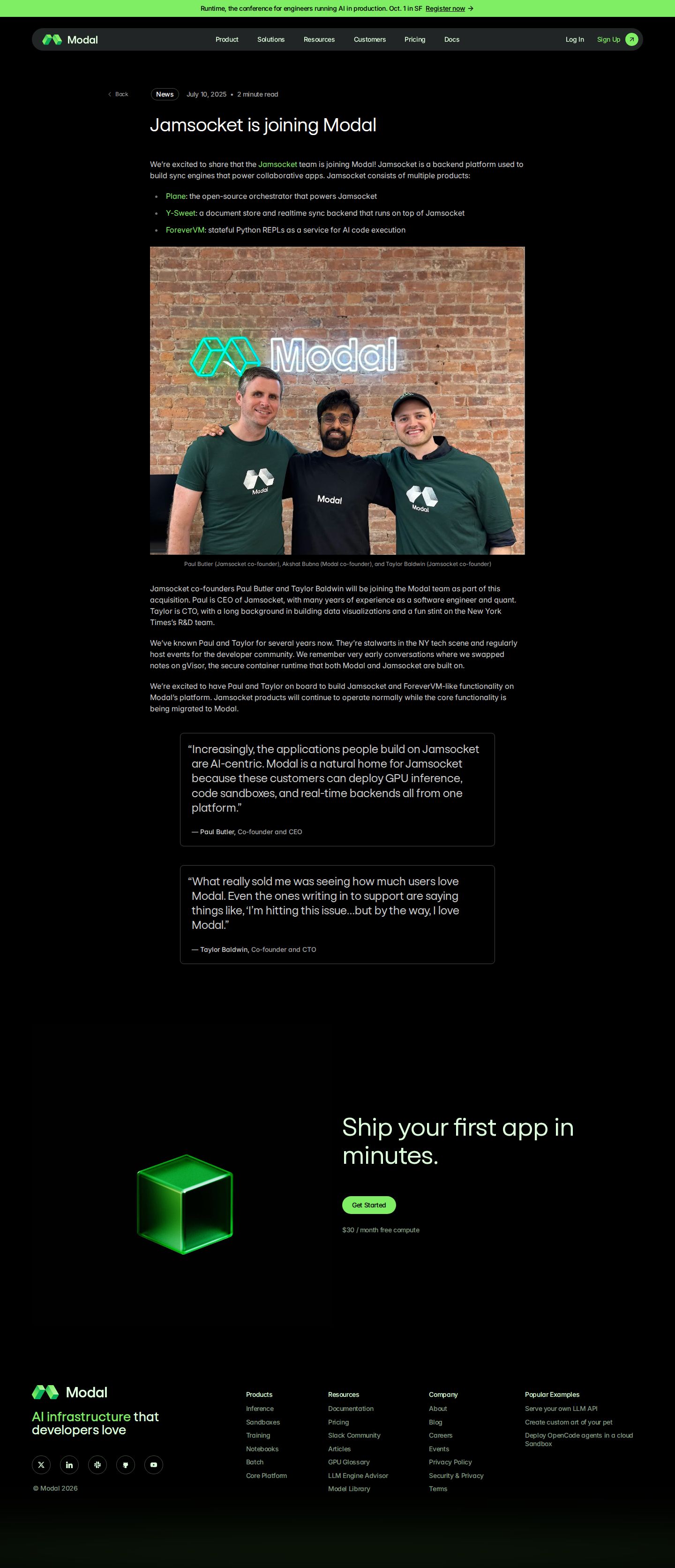 Jamsocket is joining Modal website preview