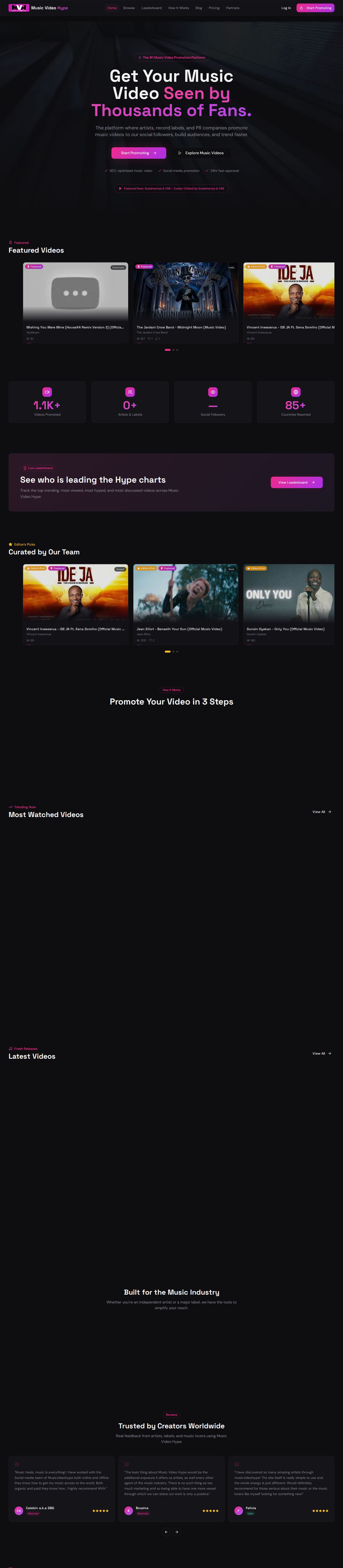 Music Video Hype website preview