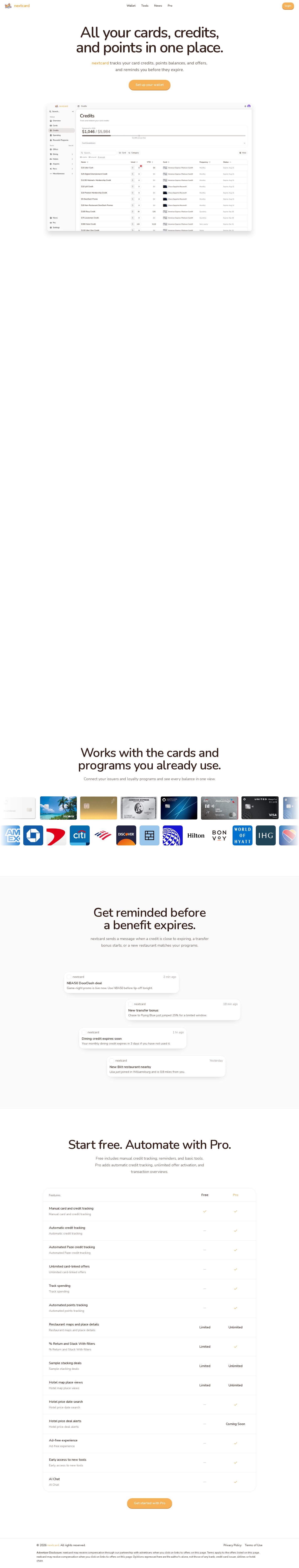 All your cards, credits, and points in one place website preview