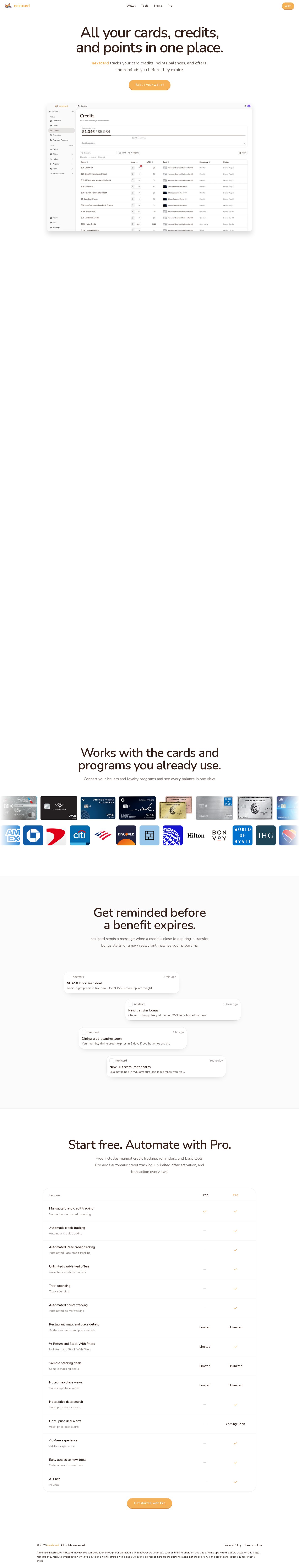 All your cards, credits, and points in one place website preview