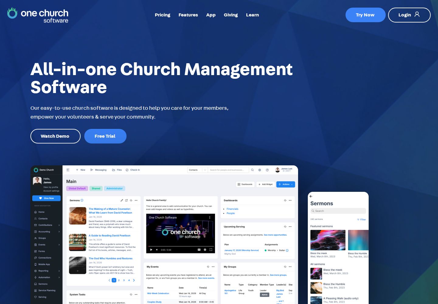 One Church Software website preview