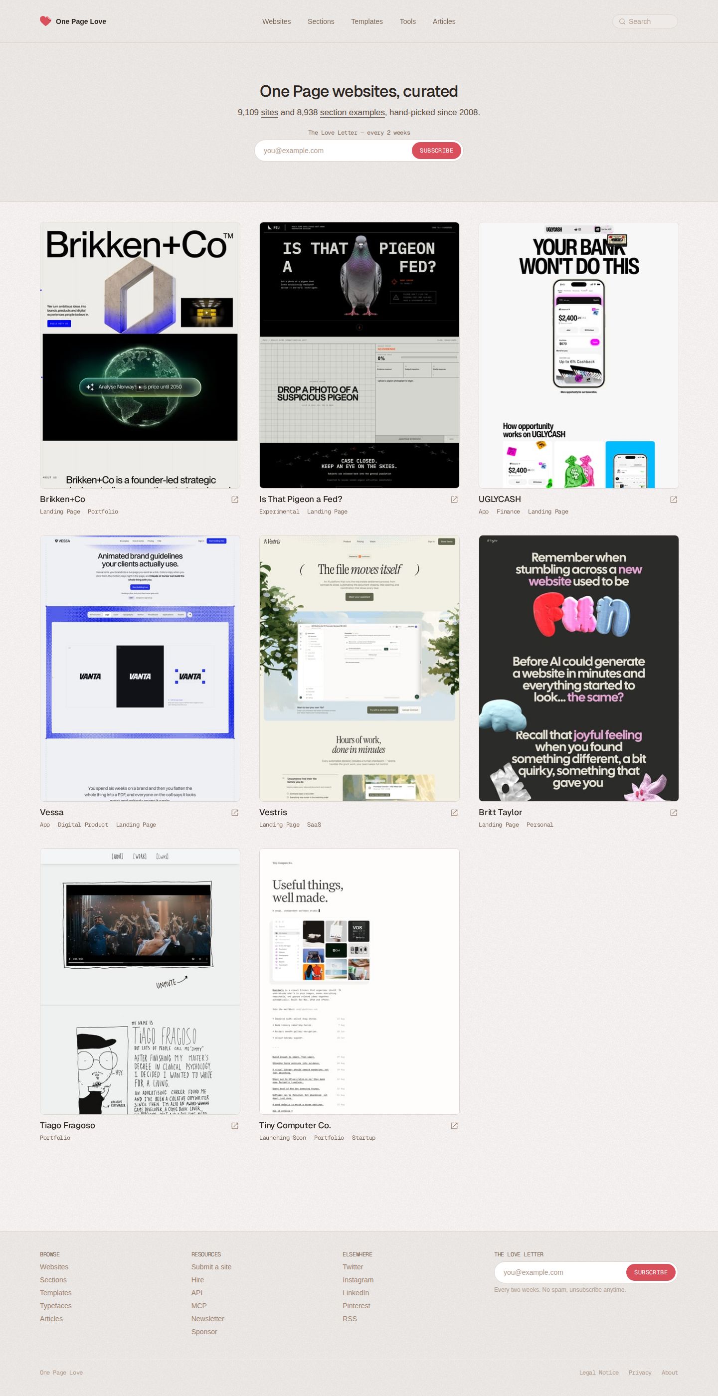 One Page Love website preview