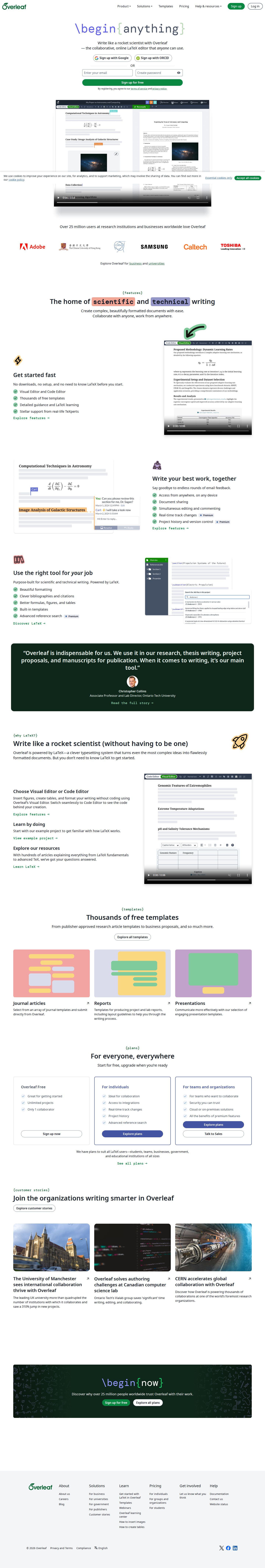 Overleaf, Online LaTeX Editor website preview