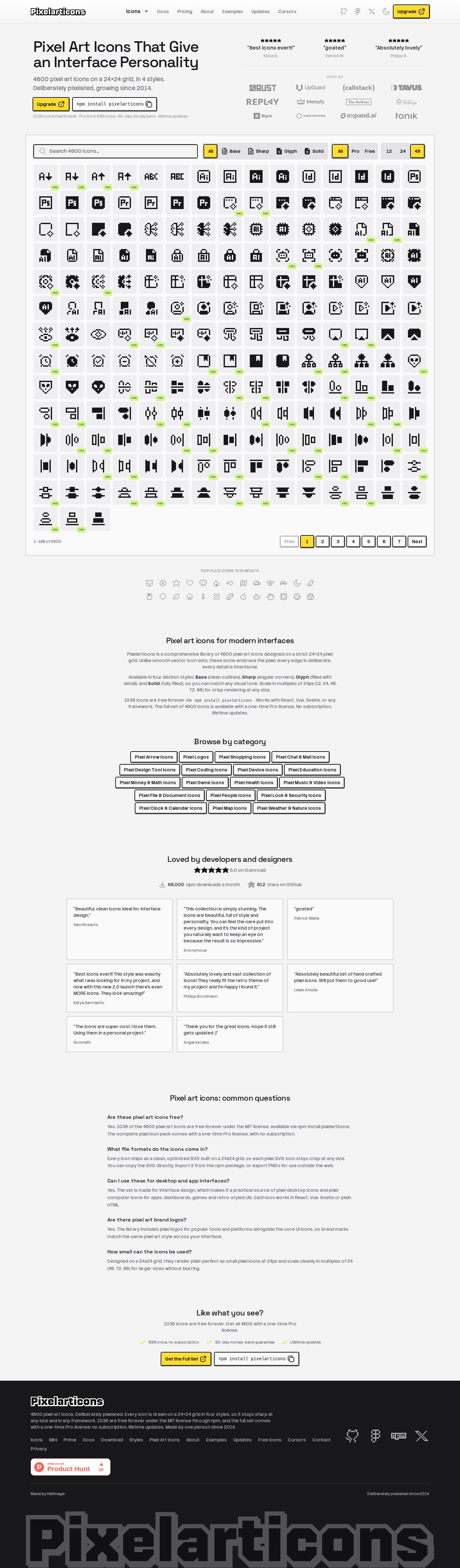 Pixelarticons website preview