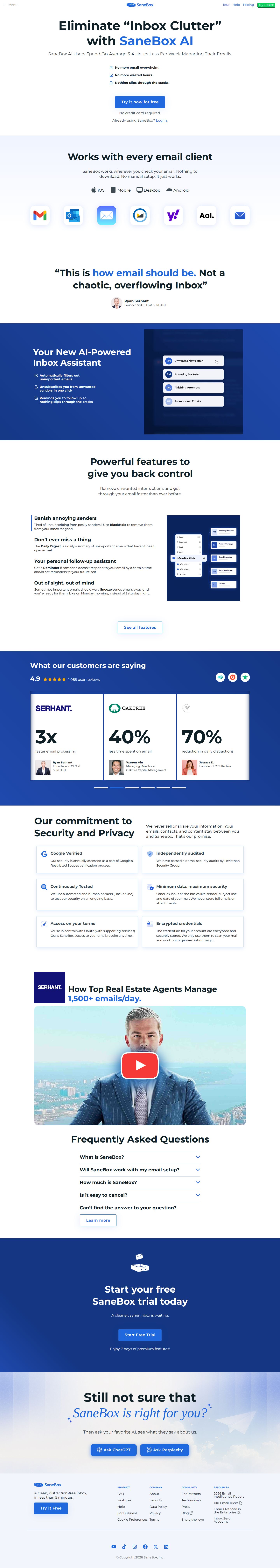 SaneBox website preview