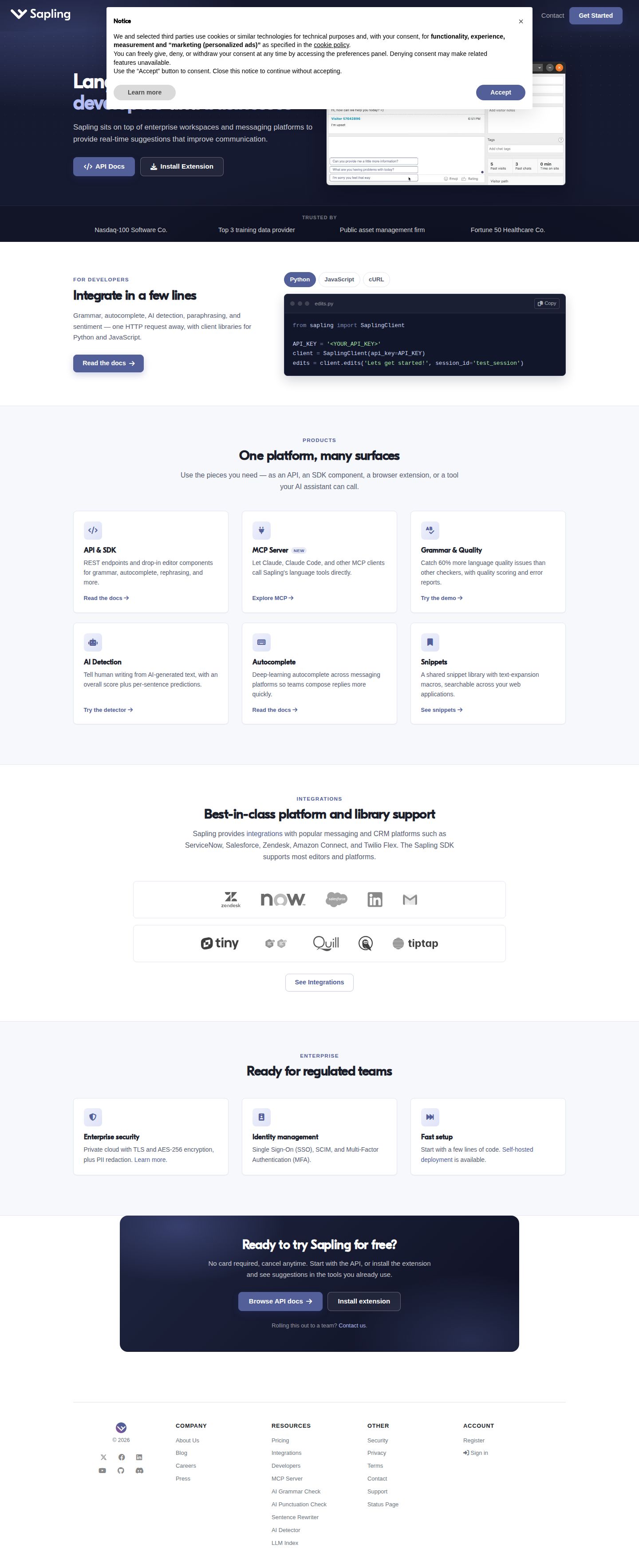 Sapling website preview