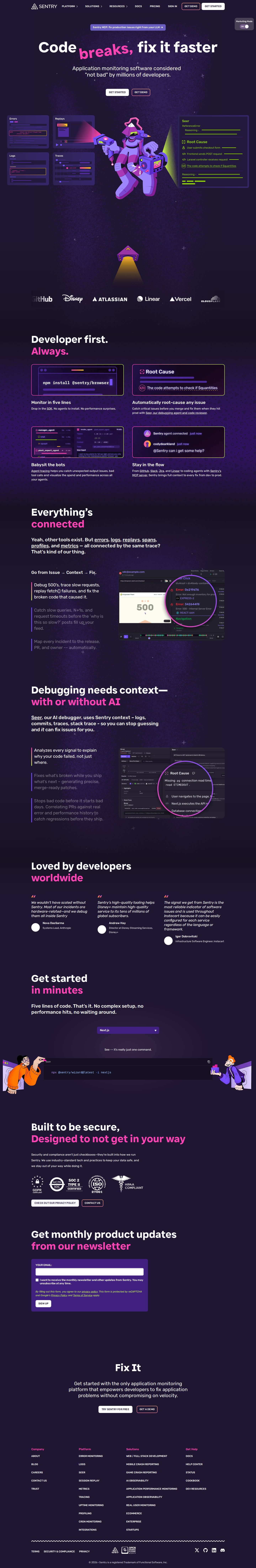 Sentry website preview