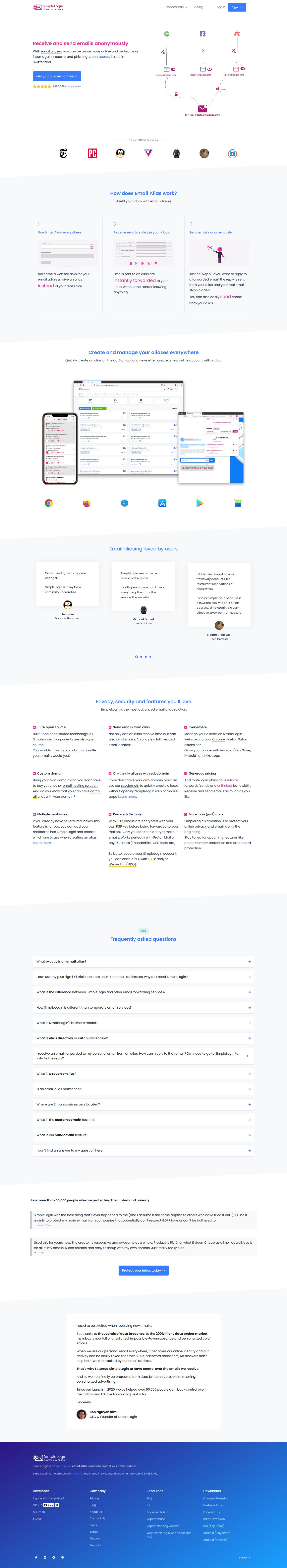 SimpleLogin website preview