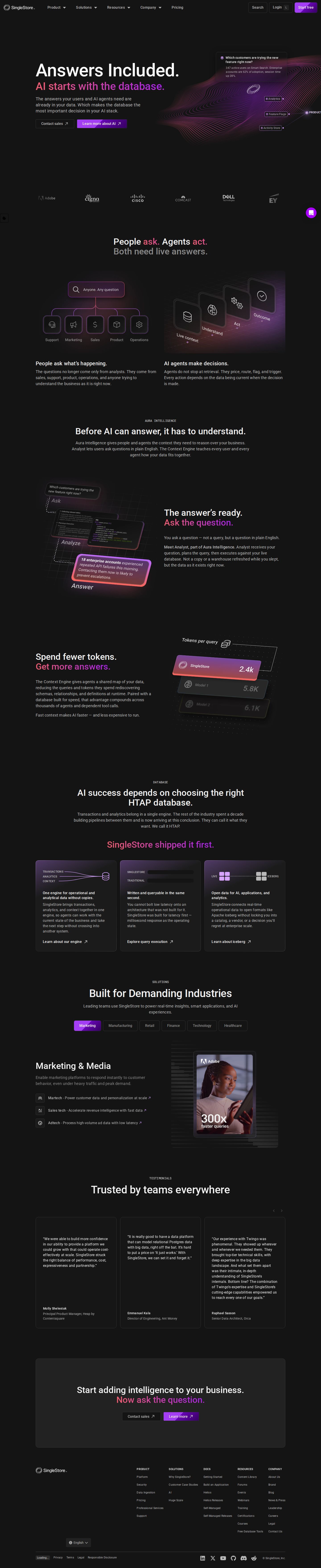 SingleStore website preview