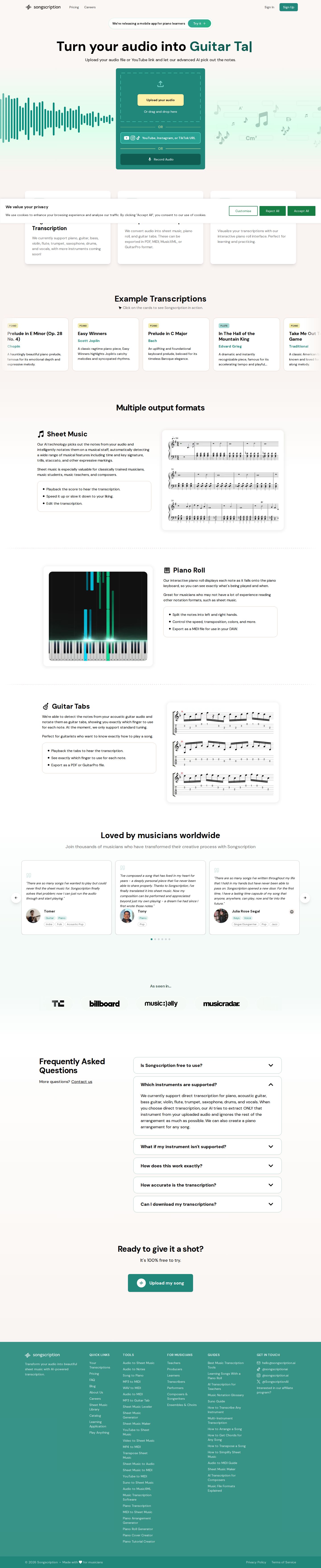Songscription AI website preview